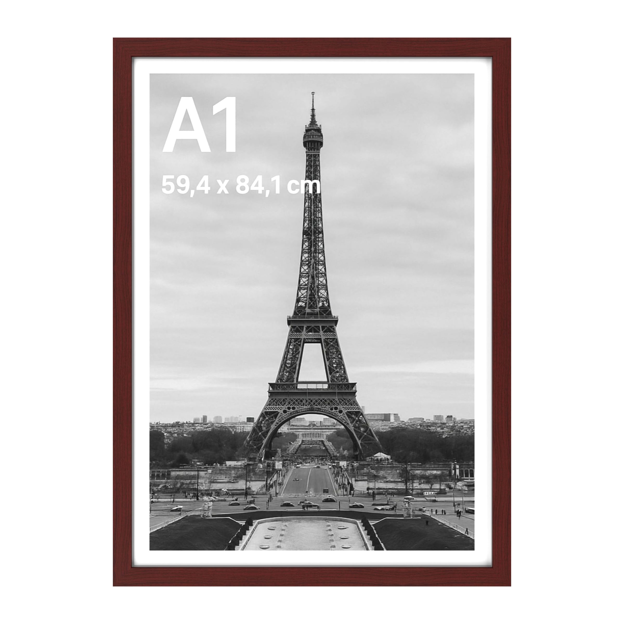 Stunning Large A1 Photo Poster Certificate Frame (59.4 x 84.1 cm) with Backboard and Styrene Included for Portrait and Landscape Display Wall Hanging - Mahogany, A1