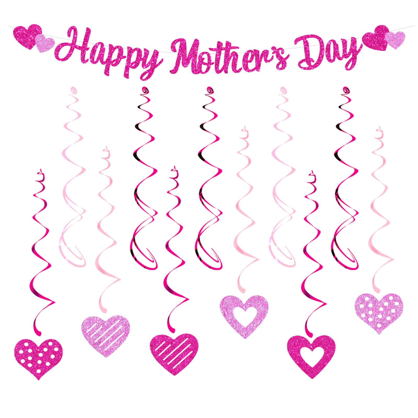 Happy Mothers Day Banner Mother's Day Decorations Ceiling Hanging Swirls Streamers Best from Daughter Son for Mum Grandma Mothers Day Party Decoration Supplies