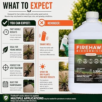 FireHawk Bioherbicide 1.33 Gal Concentrate High Performance Weed and Grass Killer Visible Results in Hours. for the Control of Broadleaf Weeds, Grasses & Mosses Makes 28 Gallons of Solution