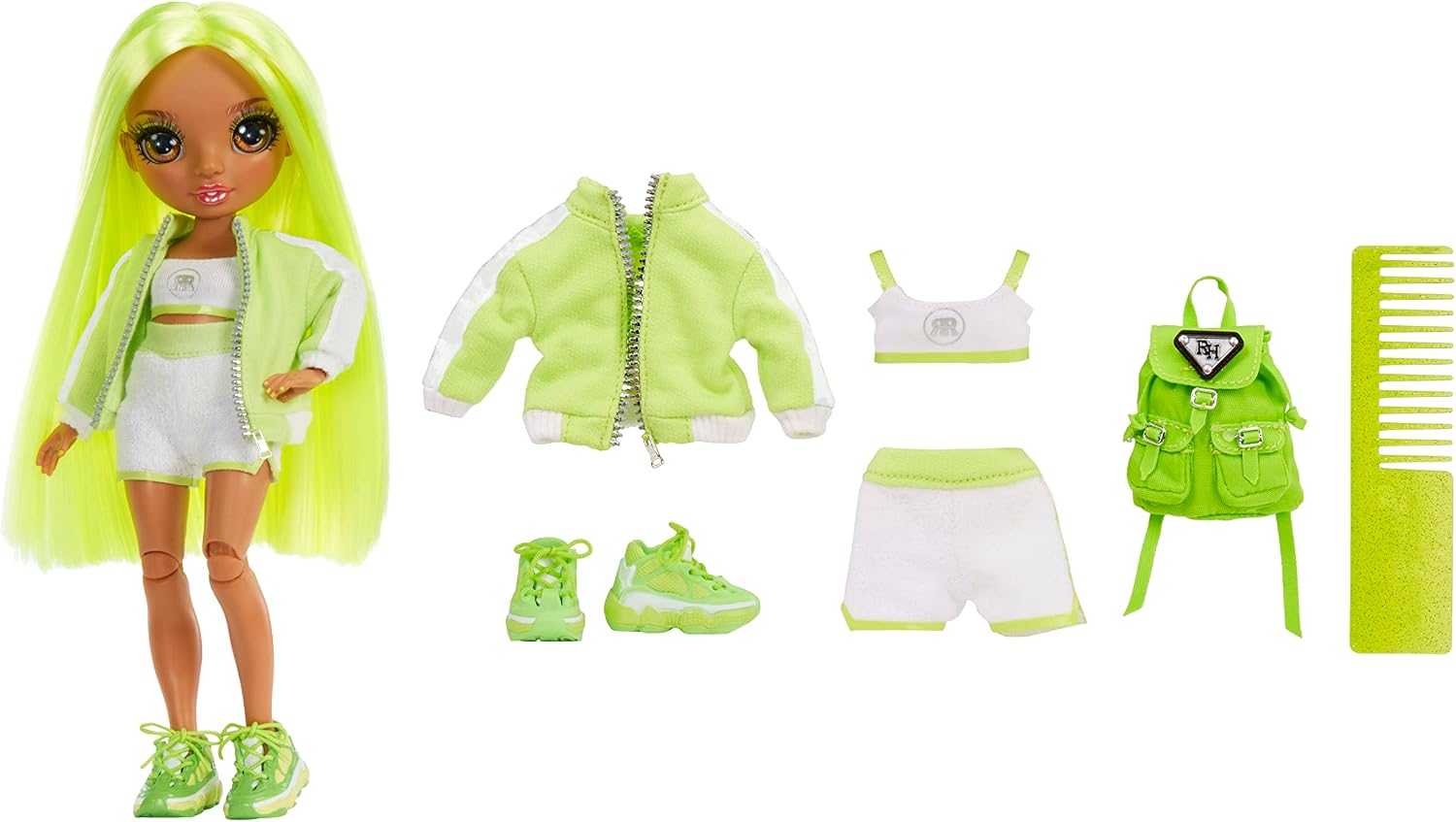Rainbow High Jr High Series 2 Karma Nichols- 9" NEON Green Posable Fashion Doll with Designer Accessories and Open/Close Backpack. Great Toy Gift for Kids Ages 6-12 Years Old & Collectors