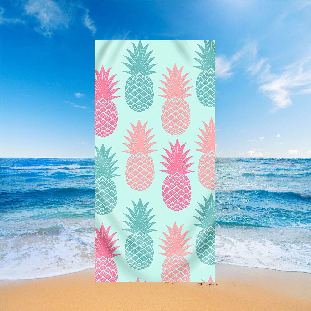 Fansu Women's Pink Pineapple Beach Towel Microfibre Large, Tropical Style Microfibre Towel Lightweight Adults & Kids Travel Towel Quick Dry Summer Bath Towel For Travel Beach Pool Swim (,70X150cm)