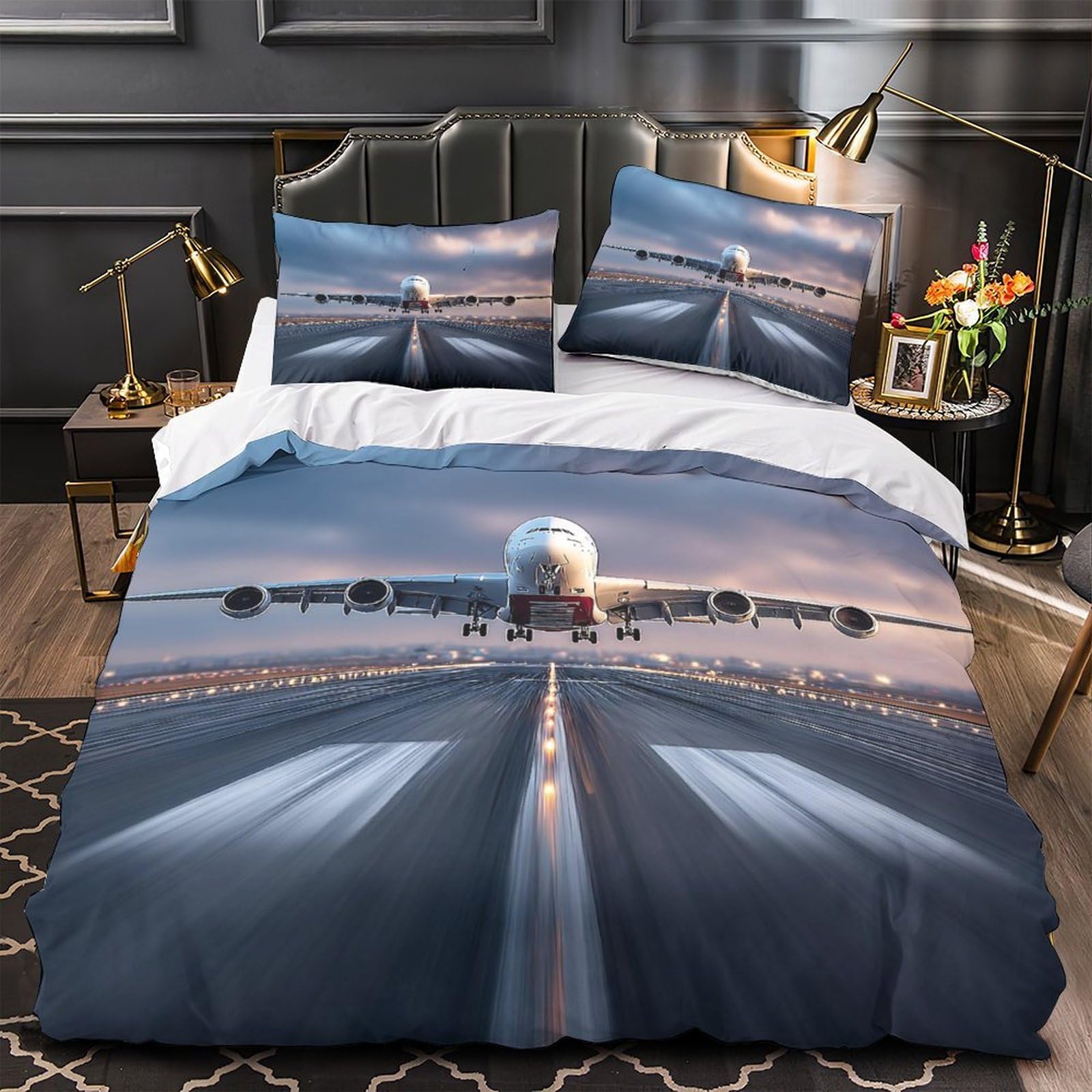 Housse de couette 3D avion hypoallergénique avec fermeture éclair parure de lit Super King