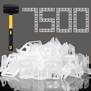 Tile Leveling System 1/16 Inch Spacers Tile Leveler Clips 7500 Pcs and 16 oz Rubber Mallet Hammer .Tile Tools Set for Professional Ceramic and Stone Installation