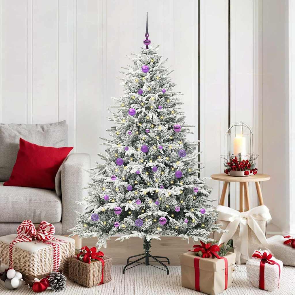 Arbre de Noël artificiel moderne avec LED blanc chaud et boules déco pour salon