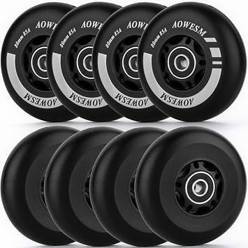 AOWESM Inline Skate Wheels 80mm 76mm 72mm 85a Outdoor Indoor Roller Blade Wheel Black Blue Red Roller Hockey Replacement Wheels w/Bearings ABEC-9 and Floating Spacers 8-Pack