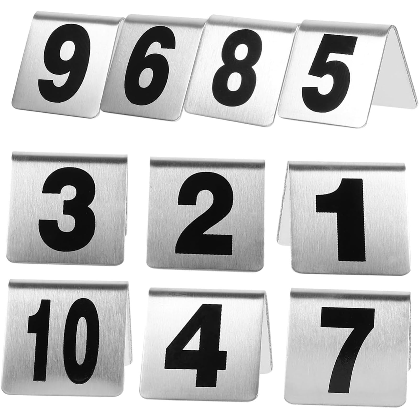 Juego de 10 números de mesa estilo carpa, placa de número de mesa reservada, soporte de metal de acero inoxidable para mesa de restaurante, ideal para banquetes, fiestas, bodas y recepciones, del 1 a