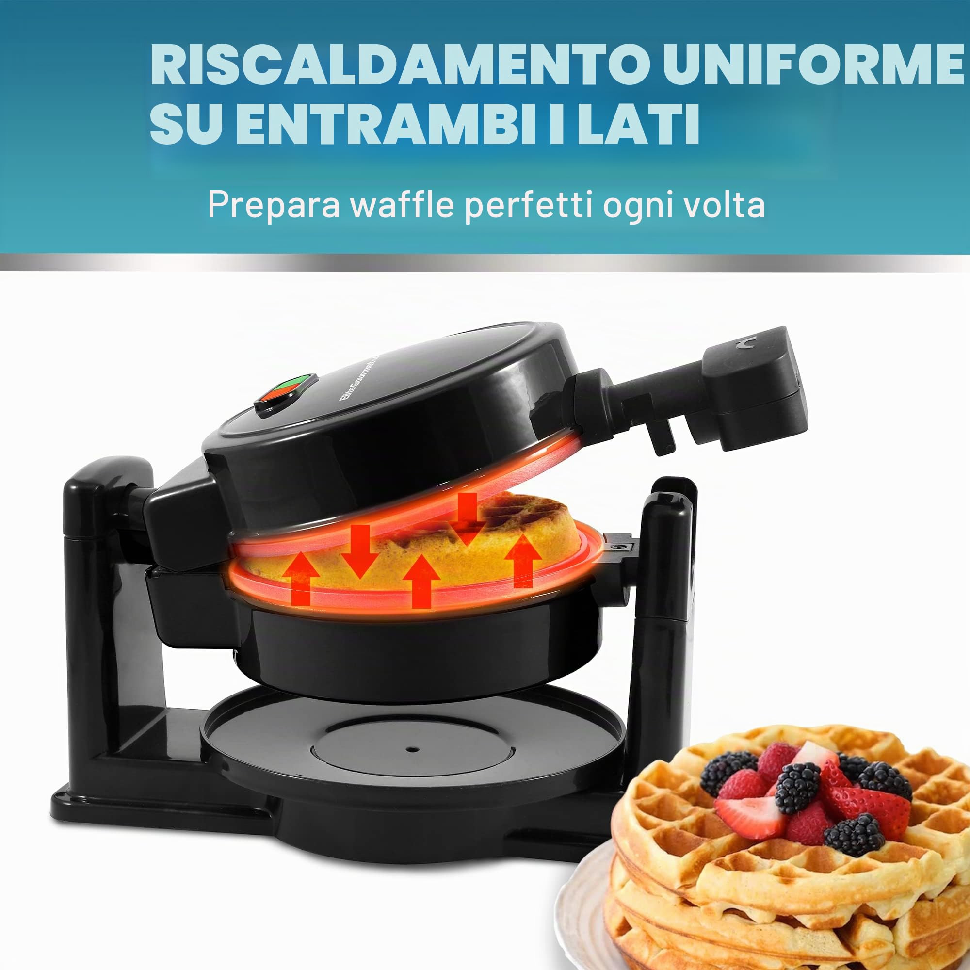 Elite Gourmet EWM460 - Piastra per waffle belga antiaderente, 1,25 pollici, cialde spesse, tostate, cheto, snack, panini, uova, facile da pulire, nero