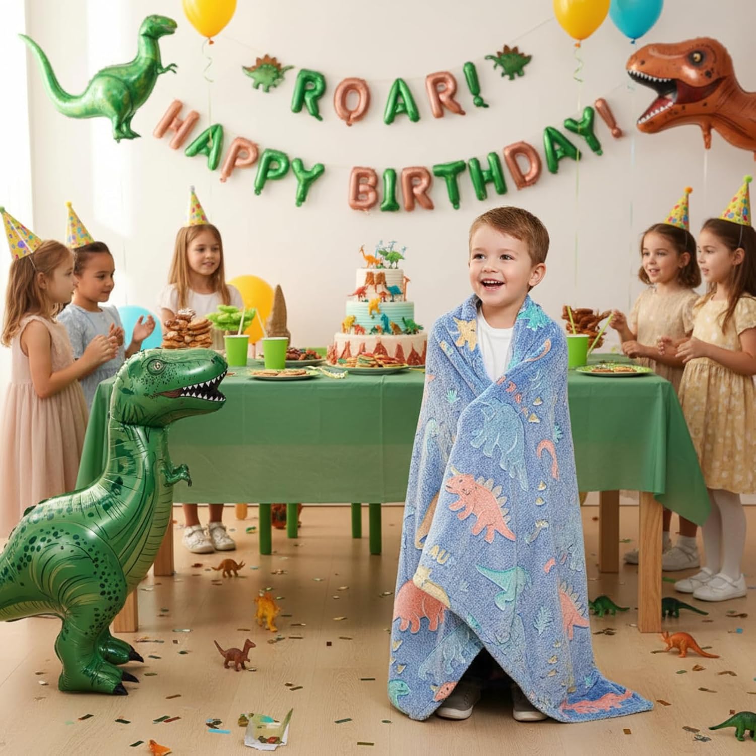 Kids Heated Blanket Dinosaur Electric Glow in the Dark 50"x60" Heating Blanket Girls Boys Children Valentine's Birthday Gifts with 10 Heating Levels & 8 Hours Auto Off Etl Certified
