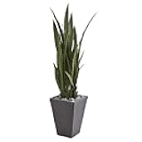 Nearly Natural 57-in Artificial Tall Snake Plant Sansevieria, Green Faux Snake Plant for Indoor Home Decor in Slate Planter, Fake Plant in Office, Living Room, Bedroom, Lifelike Artificial Plant