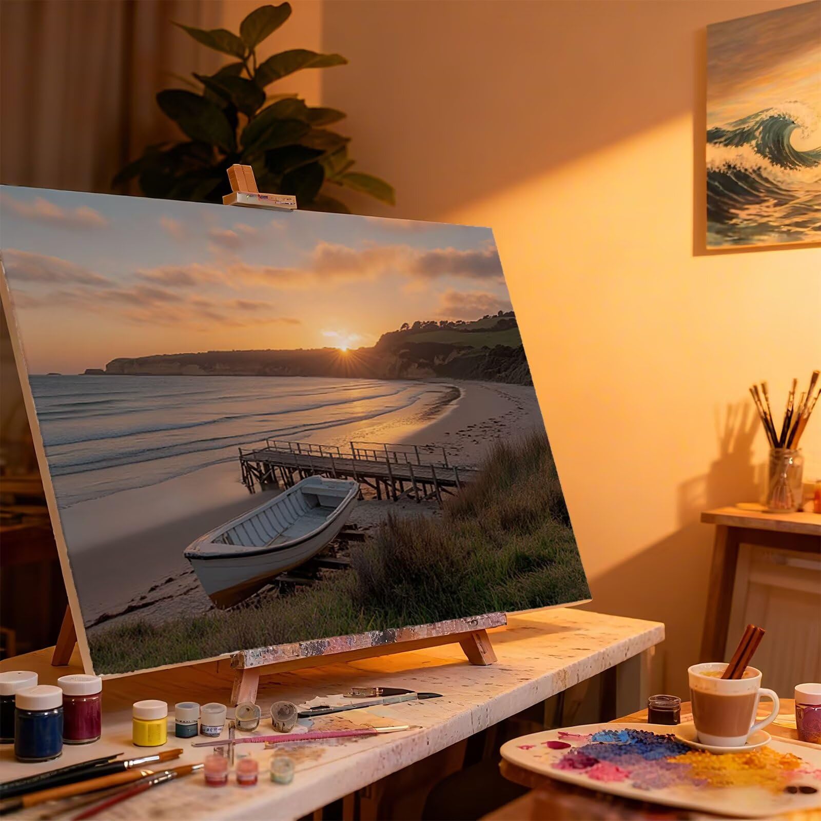 Peinture Numero Adulte Coucher de Soleil Coloriage par Numero Adulte Mer DIY Paint by Numbers, avec Pinceaux Peinture Loisir Creatif Enfant Cadeau Femme, Pour Decoration Maison Murale 70x90cm H - 945