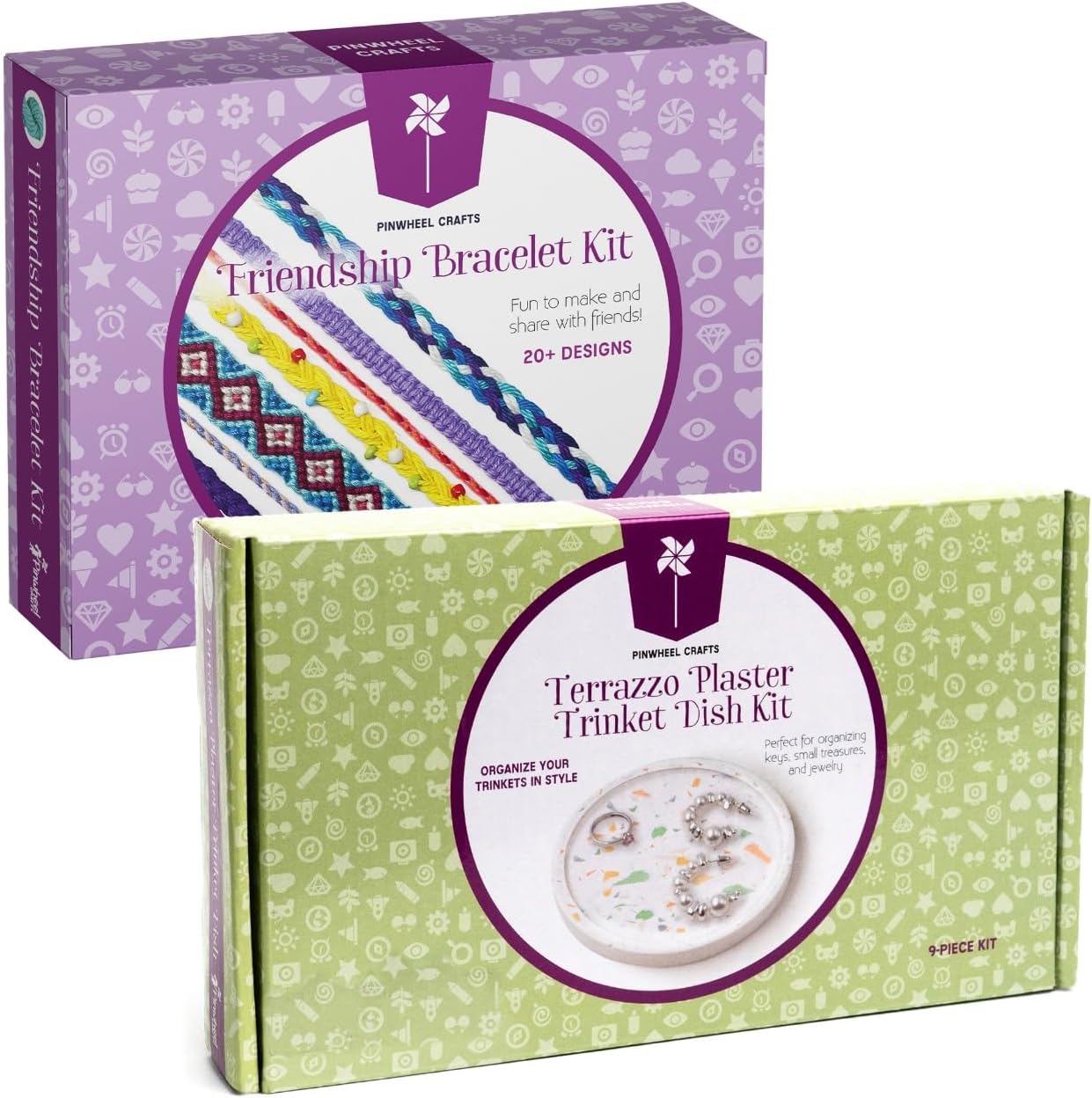 Pinwheel Crafts Friendship Bracelet & Terrazzo Jewelry Dish DIY Bundle – Jewelry Making + Trinket Dish Kit for Kids (Ages 6–12)
