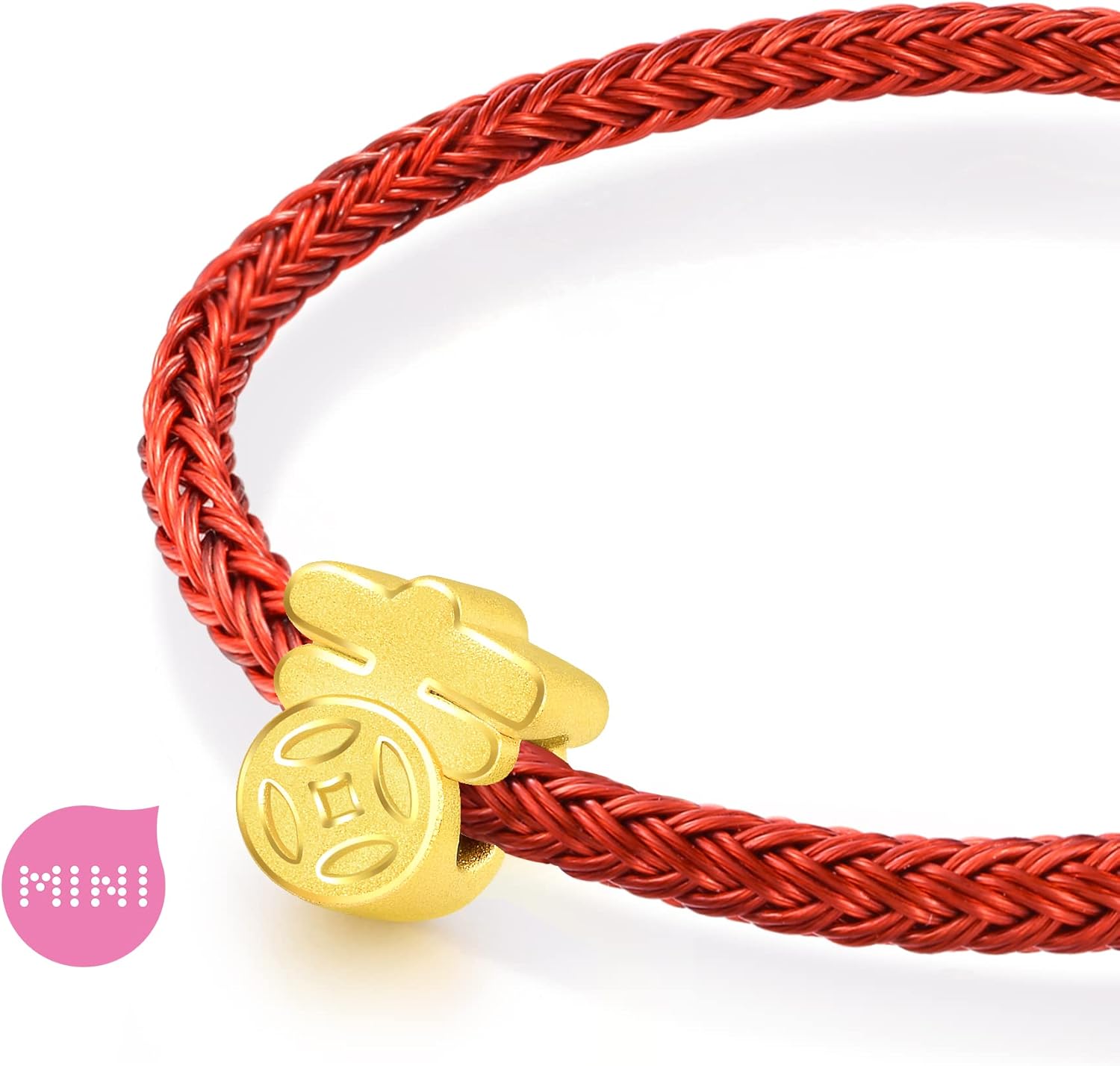CHOW SANG SANG 999 24K Solid Gold Mini Charm Lucky Chinese Character Blessing Charm Bracelet for Women 93082C