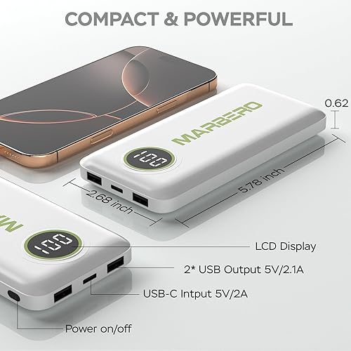 Miniatura 5 de MARBERO Cargador portátil de 10,000 mAh - Banco de energía de carga rápida con puertos USB-C y USB-A para Smartphone Ipad portátil (blanco)