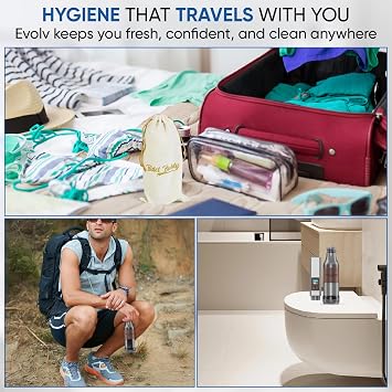 BIDET BUDDY Evolv Portable Bidet for Travel 530ml Bottle, Self-Cleaning Retractable Nozzle, 1100mAh Rechargeable, USB C Charging, IPX7 Waterproof with LED Display, 3 Water Flow Modes - Silver