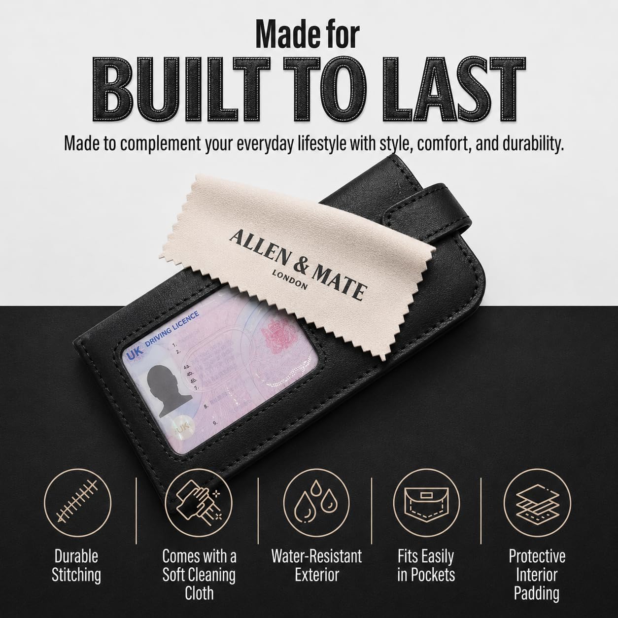 ALLEN & MATE 100% Leather Glasses and Sunglasses Case with Card Slots Protective Holder for Reading Glasses Eyewear & Shades