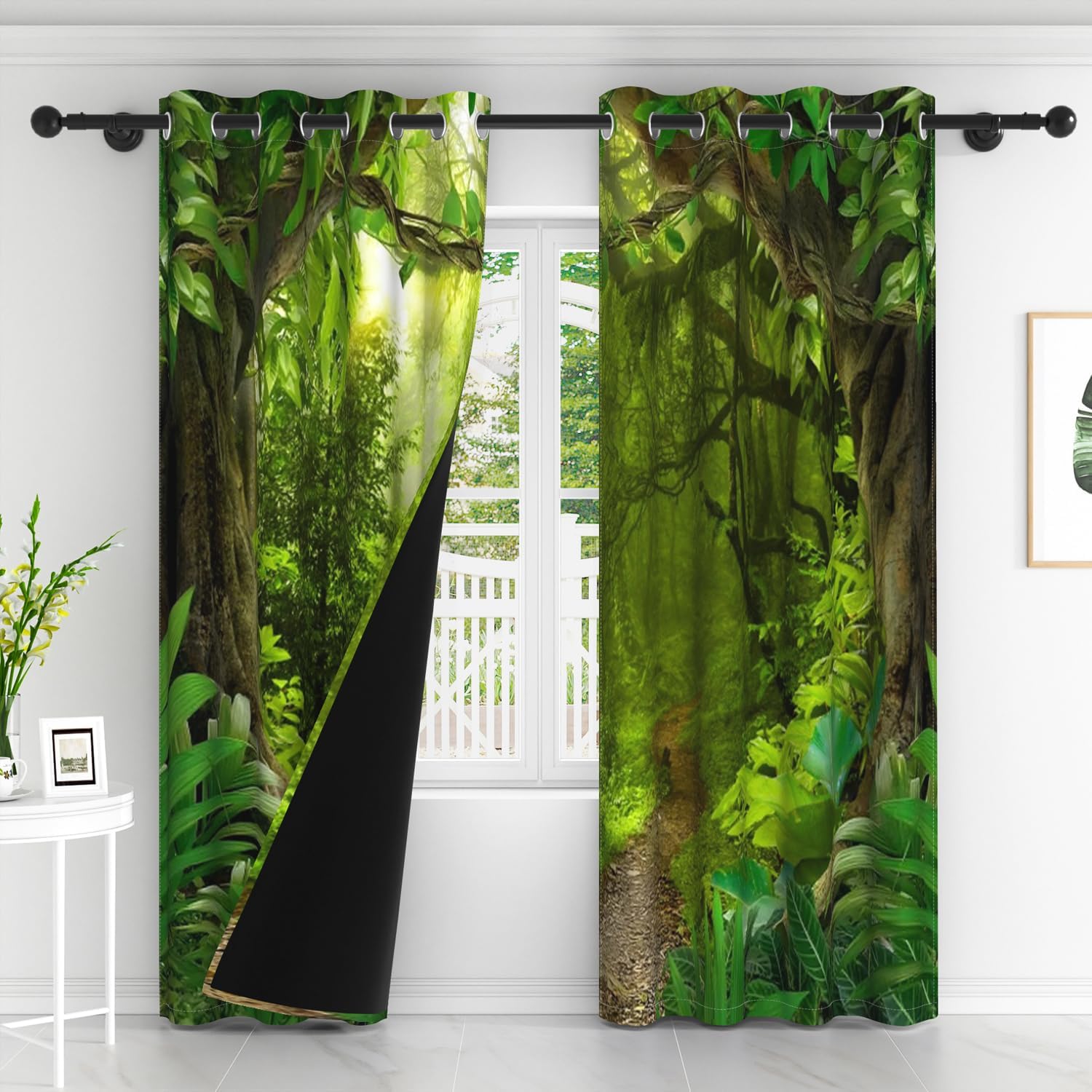 ChloropLastid Forest Blackout Curtains Tropical Jungle Fairy Green Rainforest Woodland Landscape Nature Curtains for Living Room Bedroom Grommet Room Darkening Window Drapes 2 Panels 52W×84L