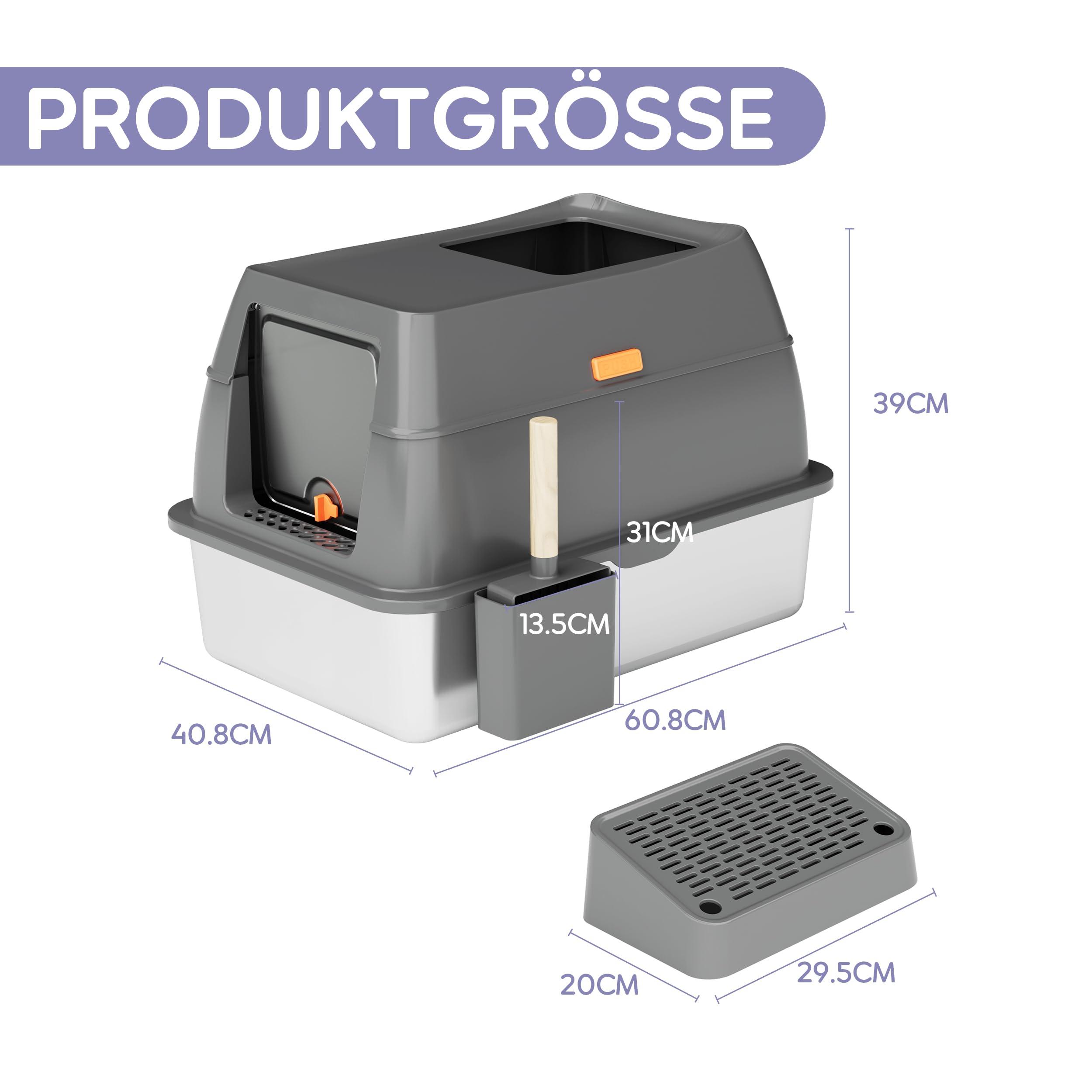 Edelstahl Katzentoilette Geschlossen – XL Mit Klappdeckel, Kohlefilter & Selbstreinigendem Gitter