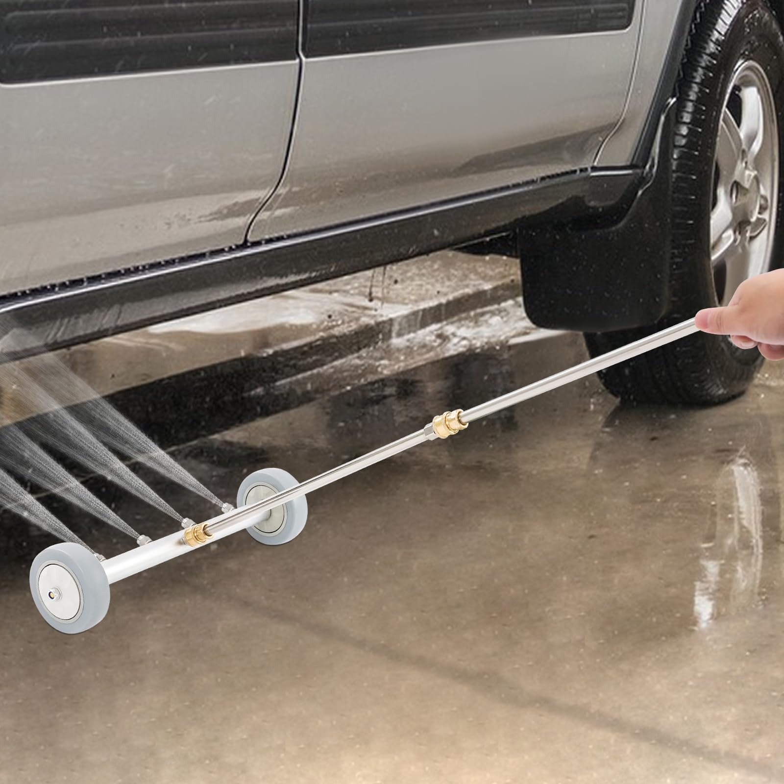 Podwozie samochodowe do myjki wysokociśnieniowej 4000 psi, środek do czyszczenia podłogi, 39 cm, szczotka wodna z 4 dyszami i 2 drążkami przedłużającymi do SUV, samochodów osobowych i wjazdowych