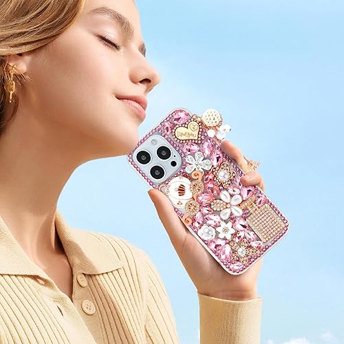 Miniatura 3 de Threesee Funda para iPhone 15 Plus, con diamantes de imitación de lujo, para mujeres y niñas, niños, con colgante de calabaza para iPhone 15 Plus de