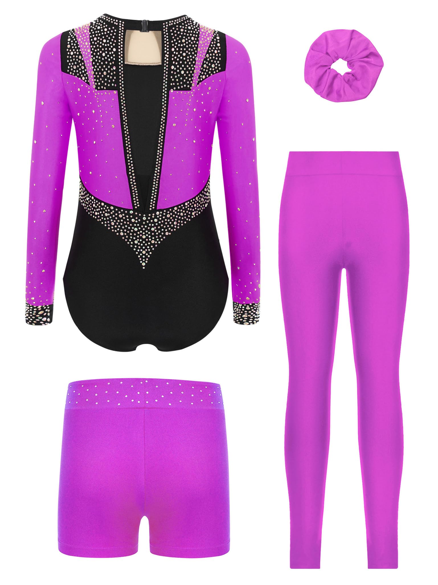 Piezas Traje Gimnasia Niñas Con Brillo Traje Entrenamiento Camiseta Manga Larga Patinaje Artístico Mono Baile