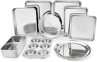 TeamFar Bakeware Set, 9-Piece Stainless SteelToaster Oven Baking Pan Set, Rectangular Cake Lasagna Pan, Square & Round Cak...