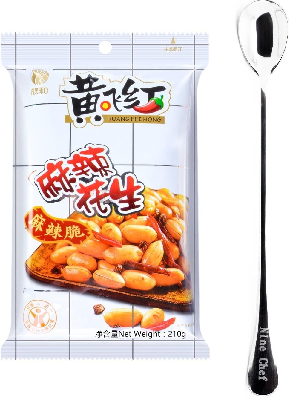 Huang Fei Hong(huangfeihong) Spicy Cripy Peanut (7.4 Oz / 210 g per bag, 8 Bag) + One NineChef Spoon