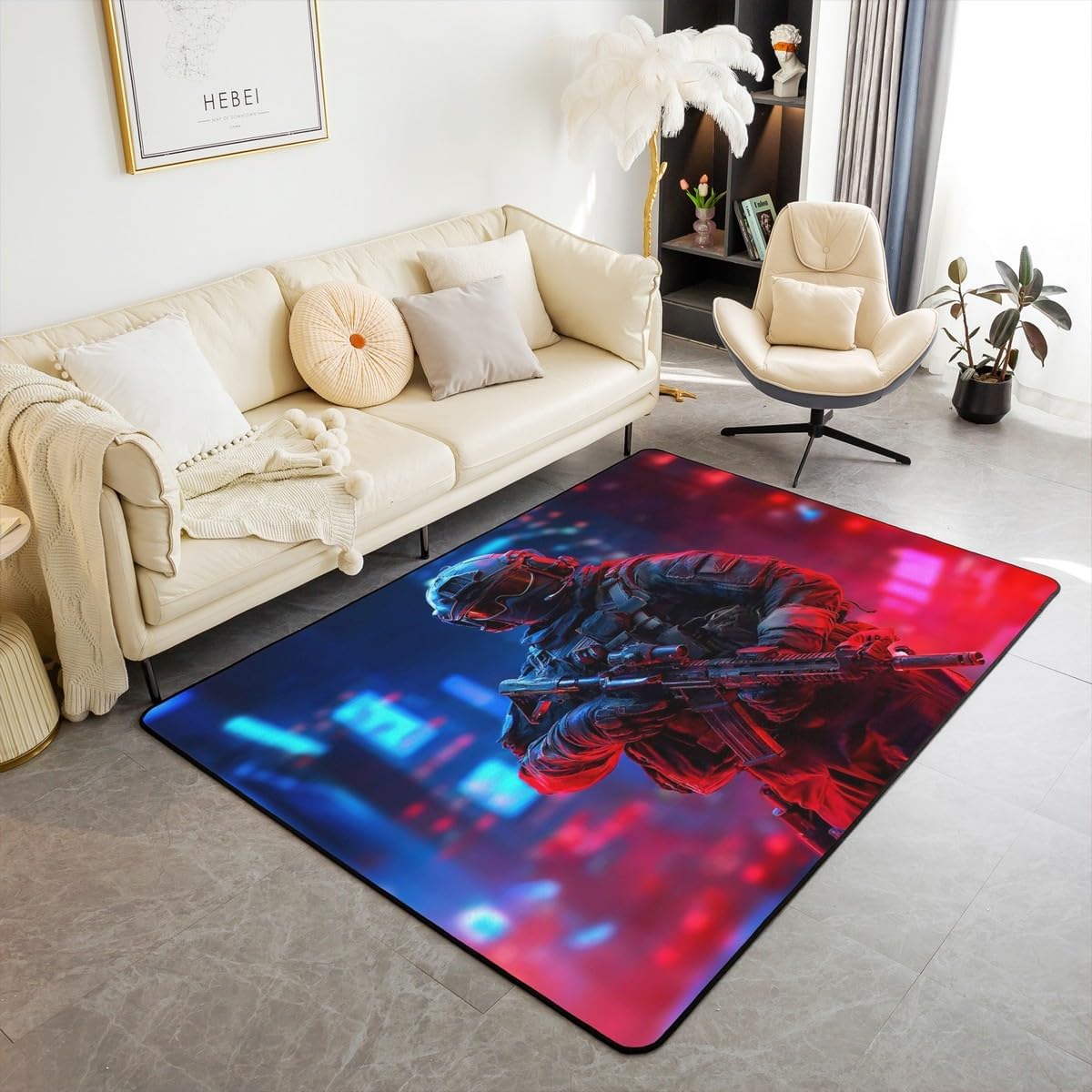 jejeloiu Red Bird Area Rug 5x7 Cardinal Bird Living Room Rugs for Kids Boys Girls Bedroom Flower Decor Carpet with Non-Slip Backing Indoor Floor Mat Soft Polyester