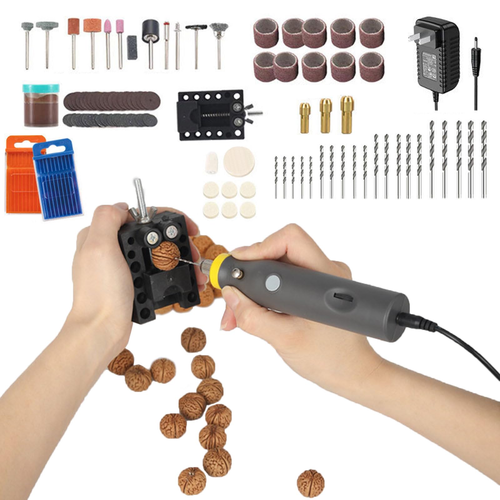 ZbOLi Set di Mini Punte per Trapano a Mano, smerigliatrice elettrica rotativa Fai da Te con Regolazione della velocità, Mini Strumento rotativo Multi lucidatore, per Taglio, Incisione, levigatura
