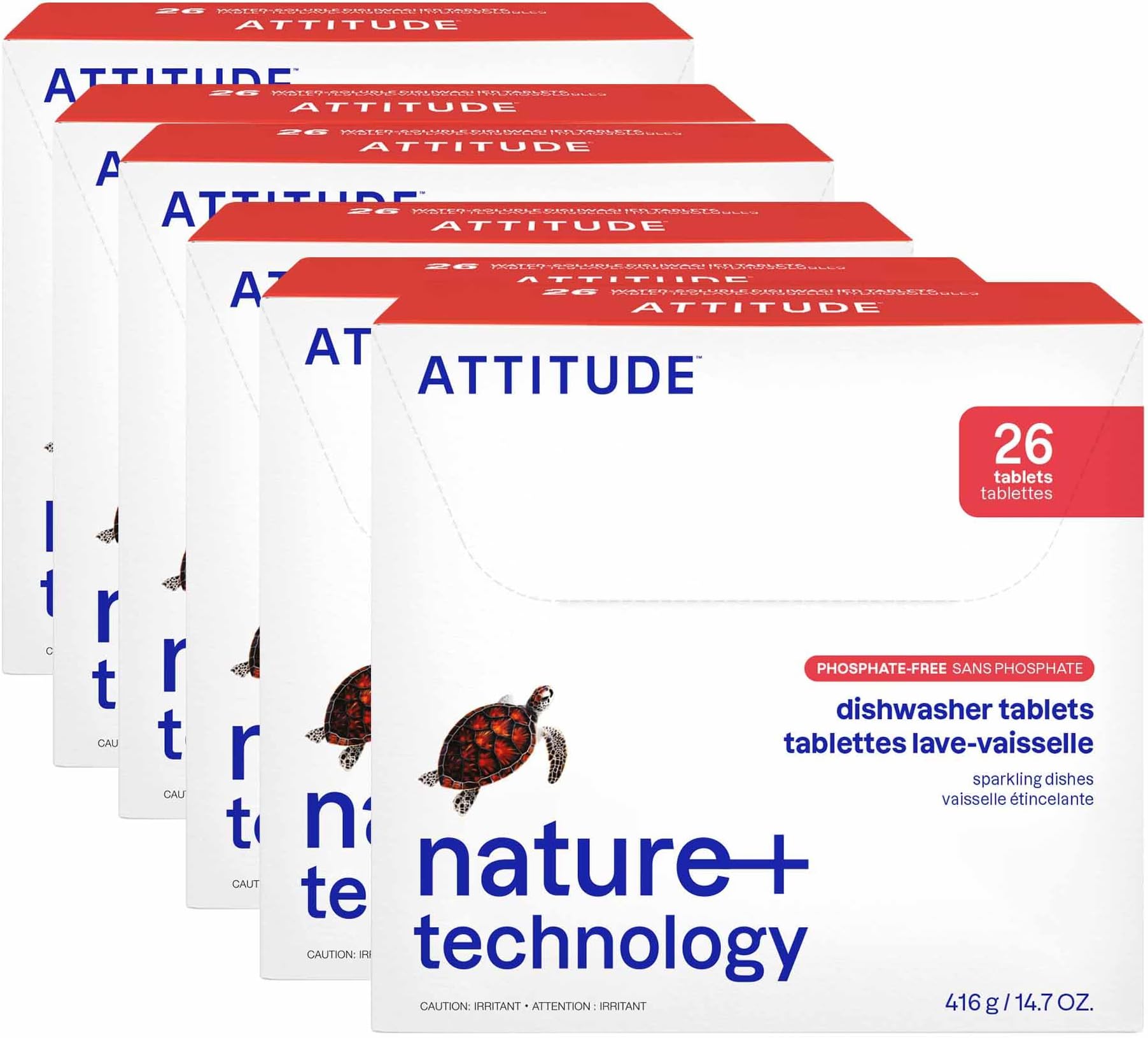 - ATTITUDE Dishwasher Pods, Plant-Based & Vegan, Phosphate-Free Detergent Tablets, Naturally Derived, Unscented, 26 Count (Pack of 6)