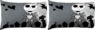 Jay Franco Disney Nightmare Before Christmas Grave Yard 2 Pack Reversible Pillowcase Featuring Jack Skellington and Sally - Kids Super Soft Bedding