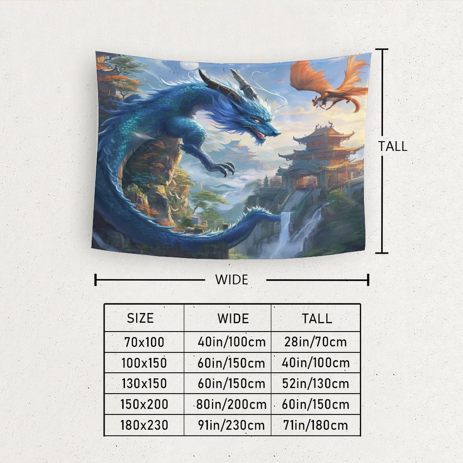 Tenture Murale Dragon 3D En Polyester - 130x150 Cm - Déco Tissu Pour Chambre, Salon Ou Plage - Effet Artistique Moderne