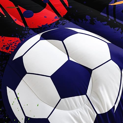 Miniatura 5 de AILONEN Juego de edredón de fútbol para adolescentes y niños, ropa de cama deportiva en una bolsa, edredón acolchado con temática de baloncesto,