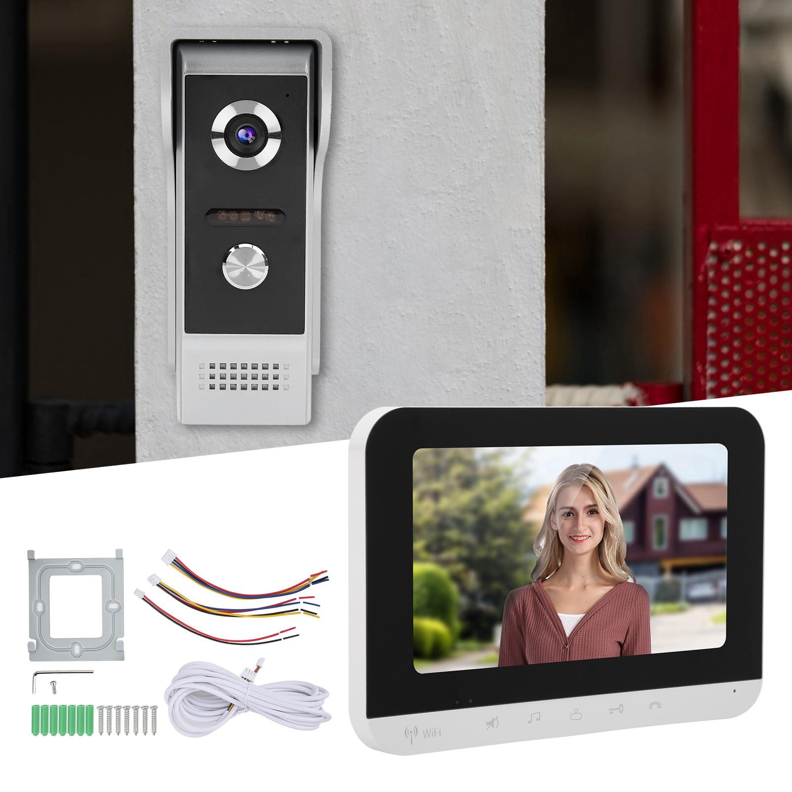 7 Pulgadas Timbre Vídeo LCD TFT, Intercomunicador Portero Automático Cámara Visual Con Cable Monitor De Desbloqueo Remoto Con Visión Nocturna Para Seguridad Hogar(EU-110-240V)