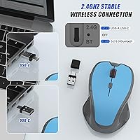 Vista 5 de Mouse inalámbrico Bluetooth para iPad Pro MacBook, mouse ergonómico recargable con modo Jiggler, 2 modos Bluetooth 5.2/3.0 y receptor USB-A/USB-C