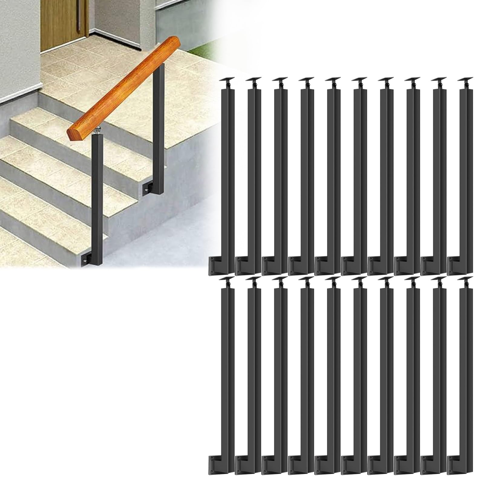 Balustres d'escalier en métal noir 75cm : lot de 20 barreaux carrés pour garde-corps terrasse