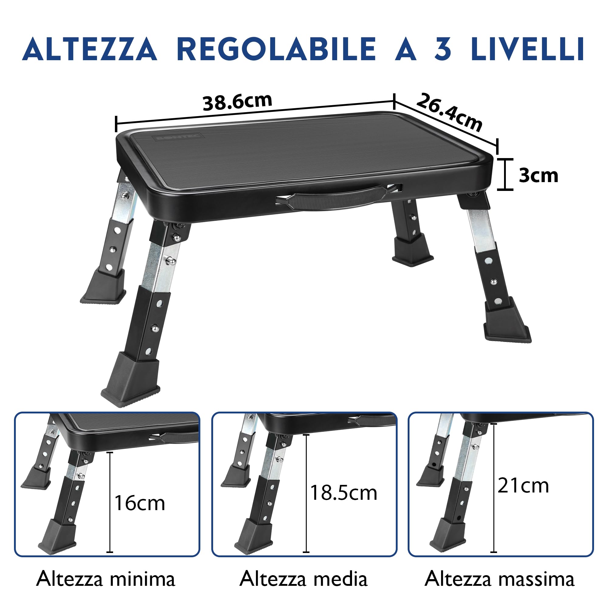 Sgabello Pieghevole Regolabile In Altezza Con Piattaforma Antiscivolo - Pedana Per Cucina, Casa E Ufficio, Portata 150 Kg - Foto 5
