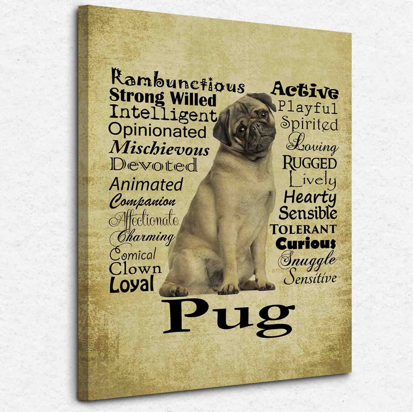 Nogrit Funny Traits And Personality Of A Pug Dog Vintage Canvas Wall Art 11×14 Inch Dog Themed Decor For Home Bedroom Living Room Girls Room,Gifts For Dog Lovers Pug Mom Women Girls