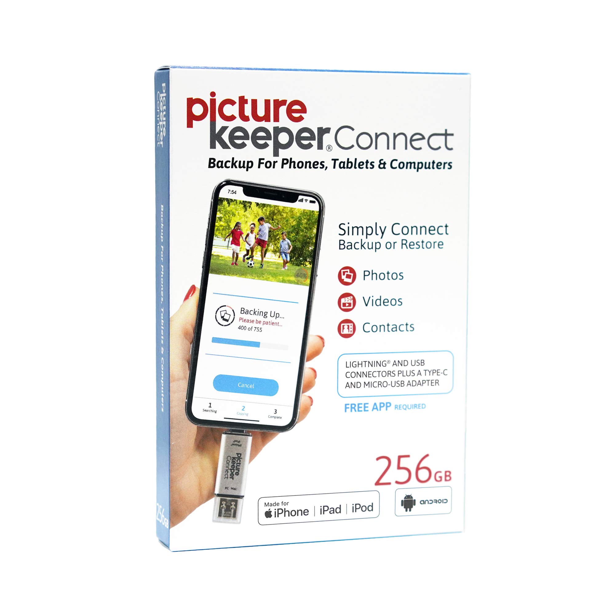 Picture KeeperConnect Photo & Video Flash Drive for PCs, Apple, & Android Devices, 256GB Flash Drive