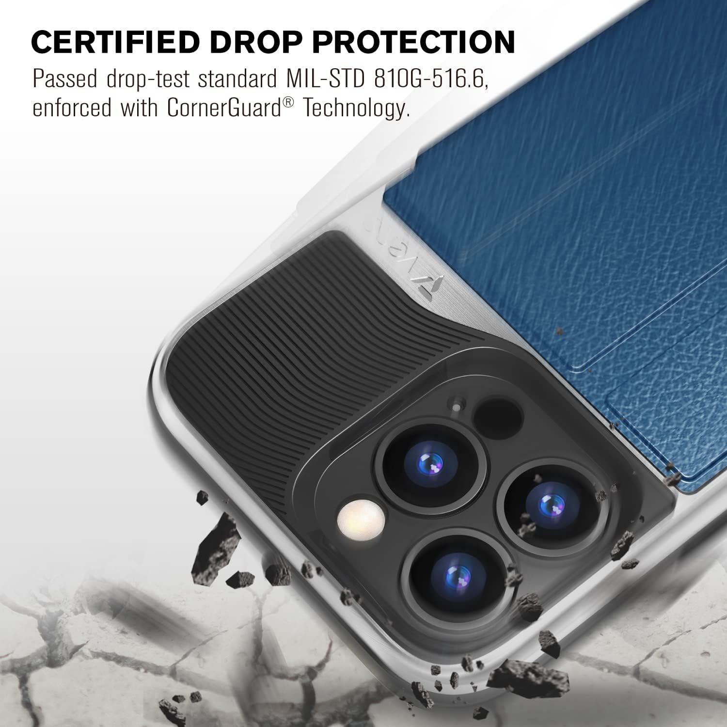 VENA vCommute Wallet Case Compatible with Apple iPhone 14 Pro Max (6.7"-inch), (Military Grade Drop Protection) Flip Leather Cover Card Slot Holder with Kickstand - Blue