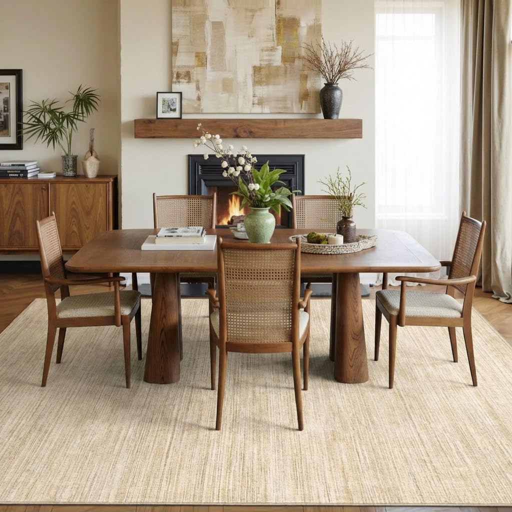 Garvee Kids Rugs for Bedroom 8x10 Washable Rug Non Slip Non Shedding Solid Color Carpet Stain Resistant Low Pile Neutral Rug Foldable Thin Contemporary Mats for Dining Room Living Room, Camel