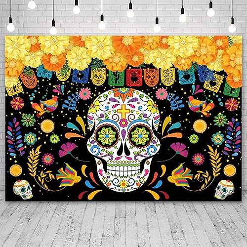 Miniatura 2 de Telón de fondo del Día de los Muertos de 8 x 6 pies, fiesta mexicana, calavera de azúcar, fondo de fotografía Dia DE Los Muertos, decoración de