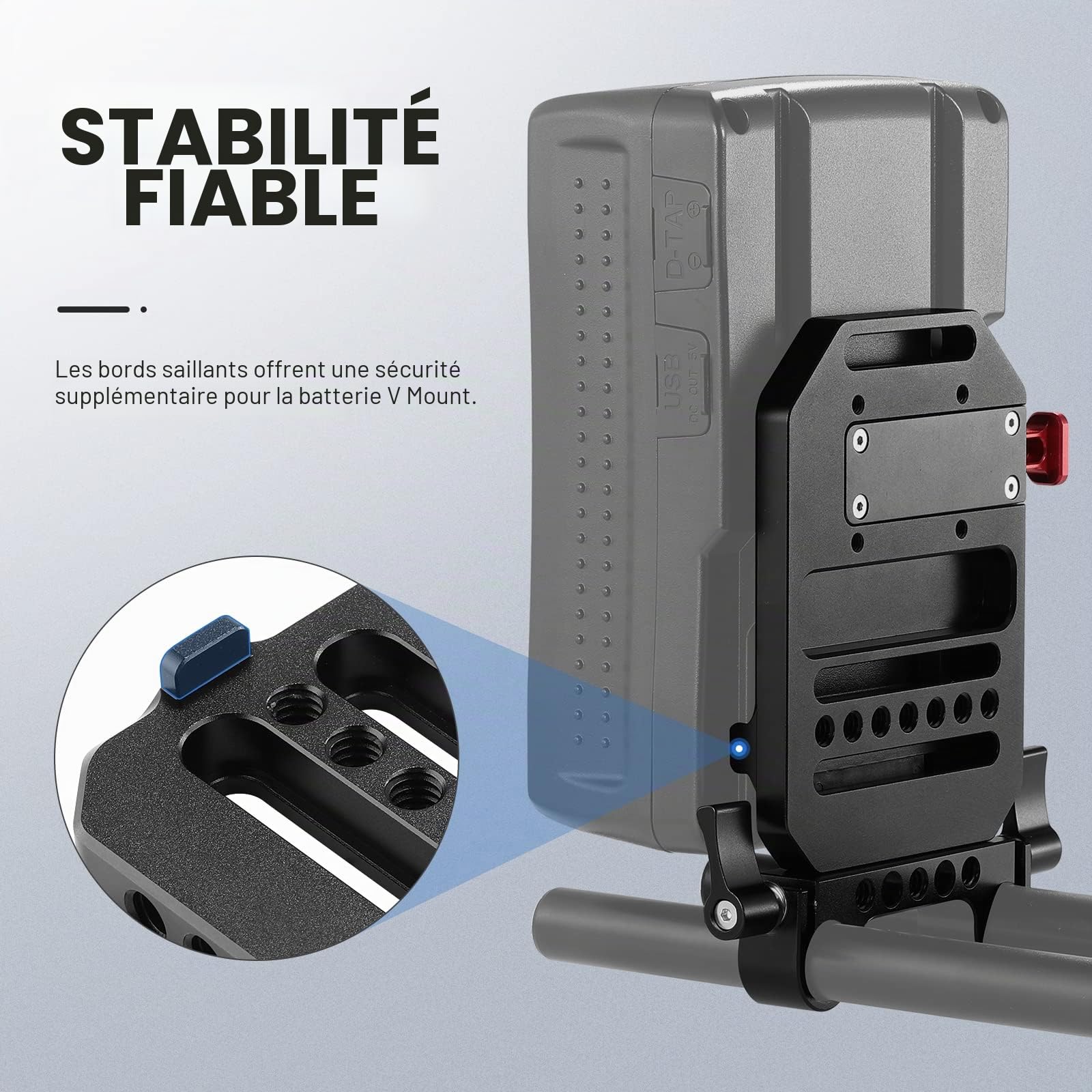 Neewer Plaque de Batterie à Montage en V avec Deux Pinces à Tige de 15 mm,filetages 1/4" et 3/8",Plaque de Montage de Batterie en métal V Lock pour Cage de caméra,Compatible avec SmallRig(ST43)