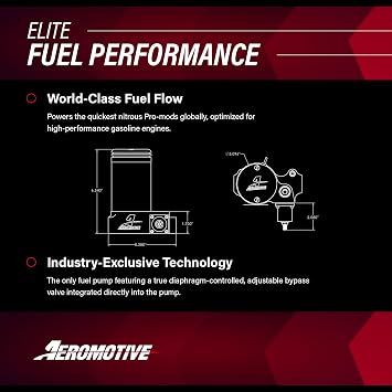 Aeromotive A2000 Carbureted Electric Fuel Pump - 12V External High-Flow Automotive Fuel Pump, 350+ GPH, Adjustable Bypass, Gas or E85, ORB-10 Ports, for Drag Racing & High-Performance Vehicles - 11202