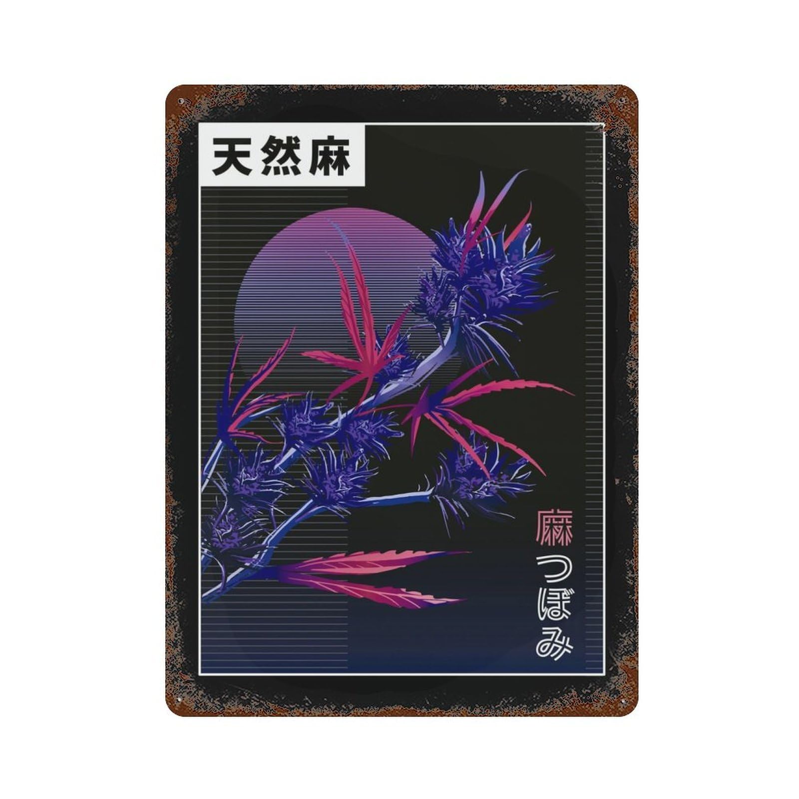 Cannabis Plant Vaporwave Rusty Metal Tin Sign 15.7"x11.8", for Basement, Hobby Room And Garage Decor, Retro Wall Decor