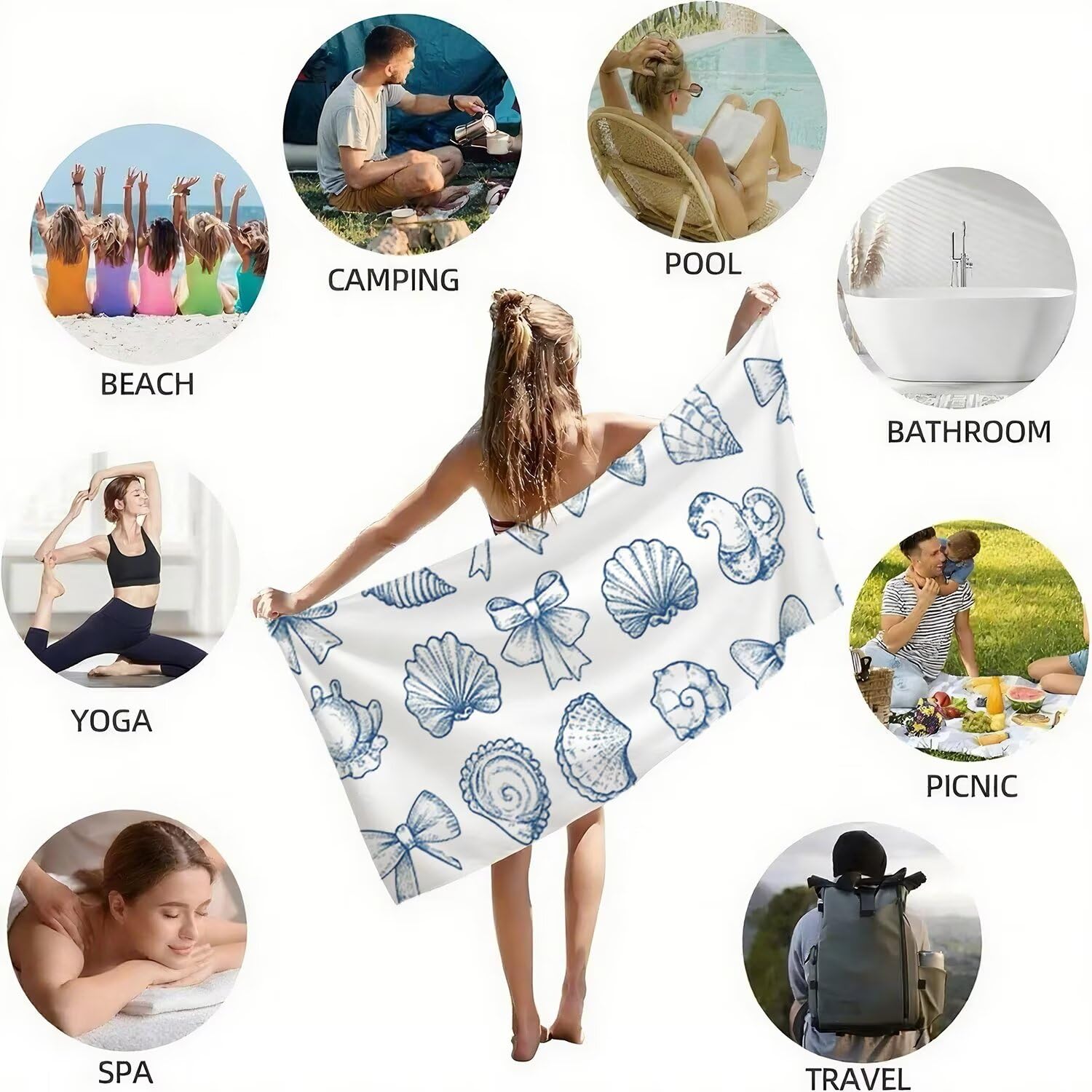 Toalla Playa Grande 150x200 Toalla Playa Microfibra, Ligera Secado Rápido, Sin Arena Portátil Toallas para Viajes, Hombre, Mujer Toallas, para Natación, Camping, Gimnasio (Azul Arco) p-274