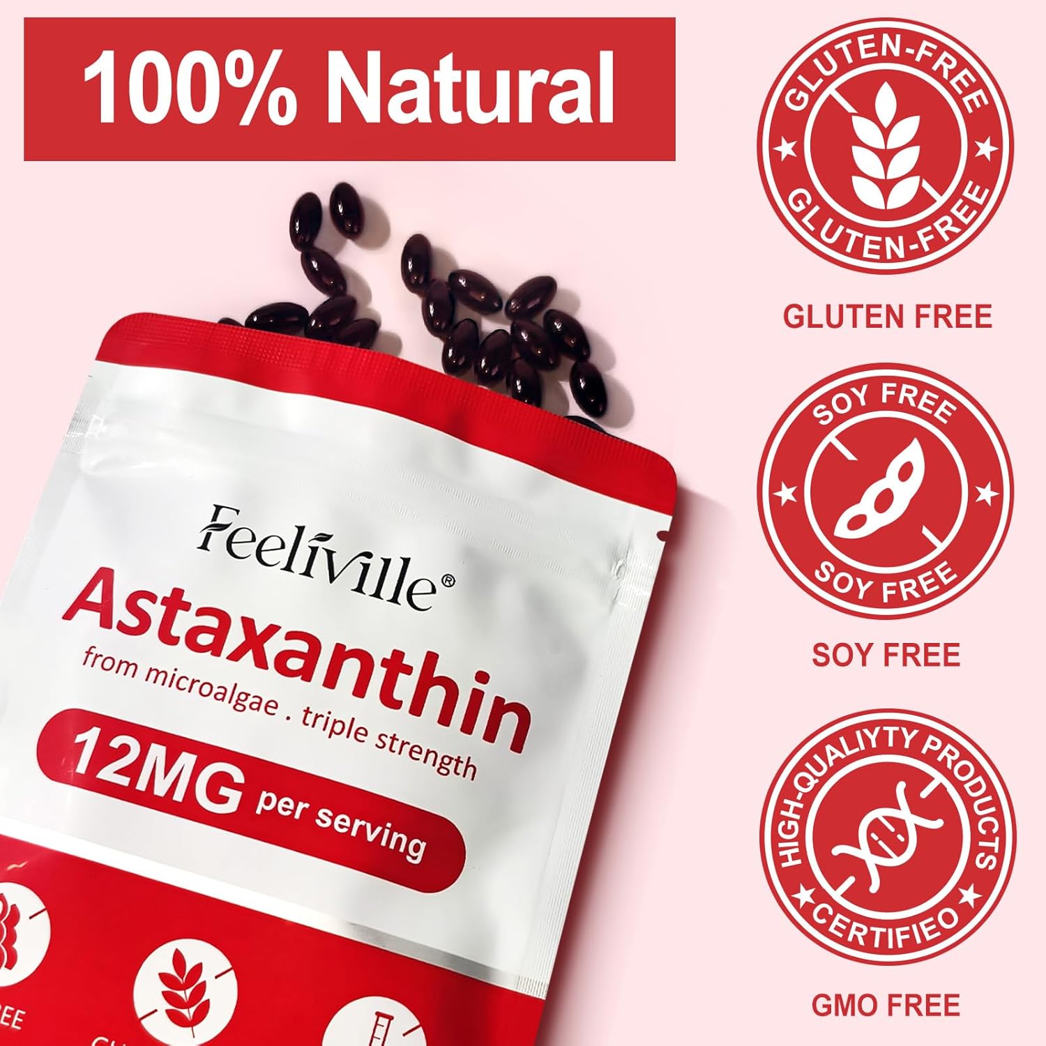 VOFANK Astaxanthin 12mg, Premium Astaxanthin Supplements with Antioxidant Activity, Supports Eye, Joint, Immune, Skin Health, Internal Circulation, Non-GMO & No Gluten 120 Softgels - Image 8