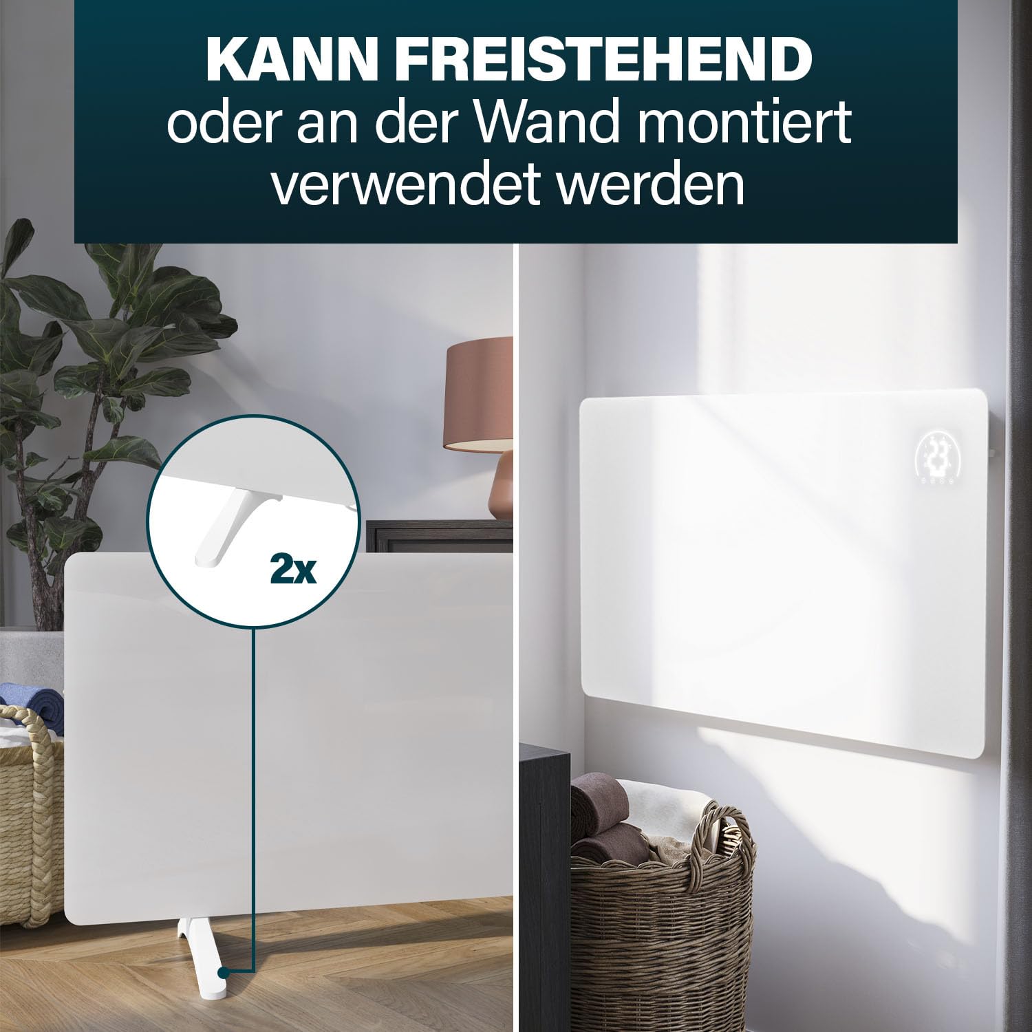 Princess Infrarot-Heizung Connected - Carbon Crystal - Flacher Wandheizkörper - 480 W - Einstellbarer Thermostat bis 50 °C - 24-Stunden-Timer - Wochenprogrammierung - Weiß oder Schwarz (Weiß)