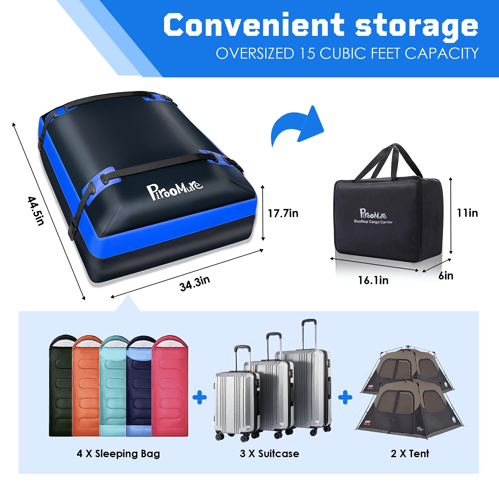 Piroomure Rooftop Cargo Carrier, Premium Car Roof Bag Rack Cargo