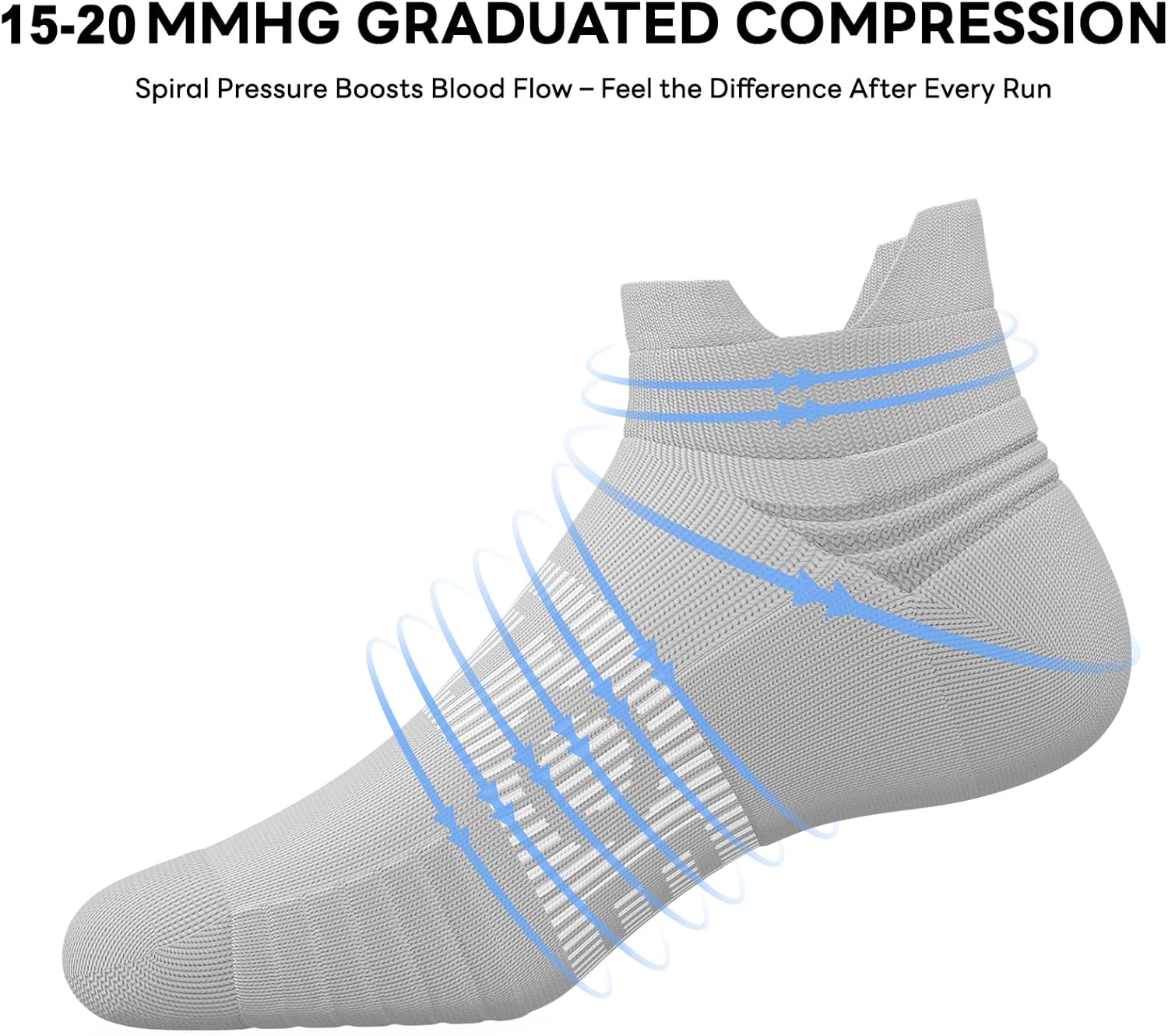 6 Pairs Ankle Compression Socks Men Women 15-20mmHg Cushioned Low Cut Athletic Arch Support Travel Plantar Fasciitis - Image 4