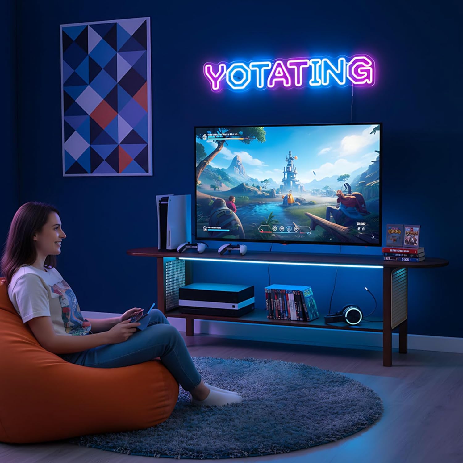 TV Stand for 65 inch TVs, Large Media TV Console with Storage Shelf, Modern Entertainment Center TV Stands for Living Room, Bedroom, 55" TV Table, Walnut - Image 8